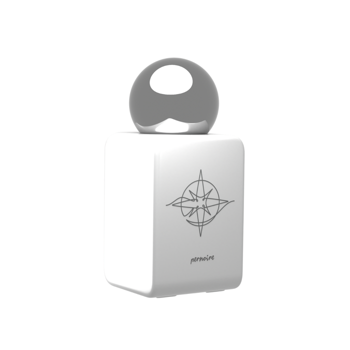 Achterzijde van de witte flacon van Pernoire Anelo Extrait de Parfum 50 ml
